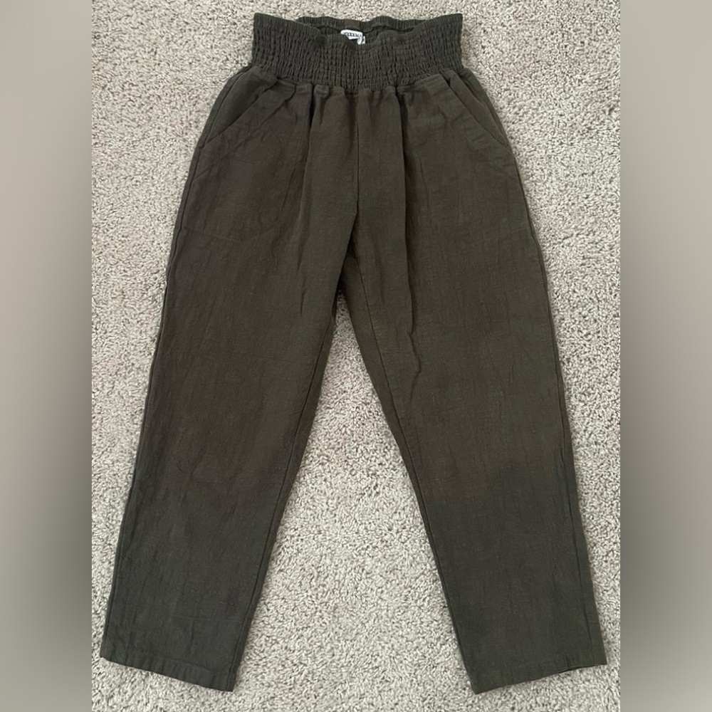 Emme Everyday Transitional Maternity Smocked Linen Pant - Olive - M